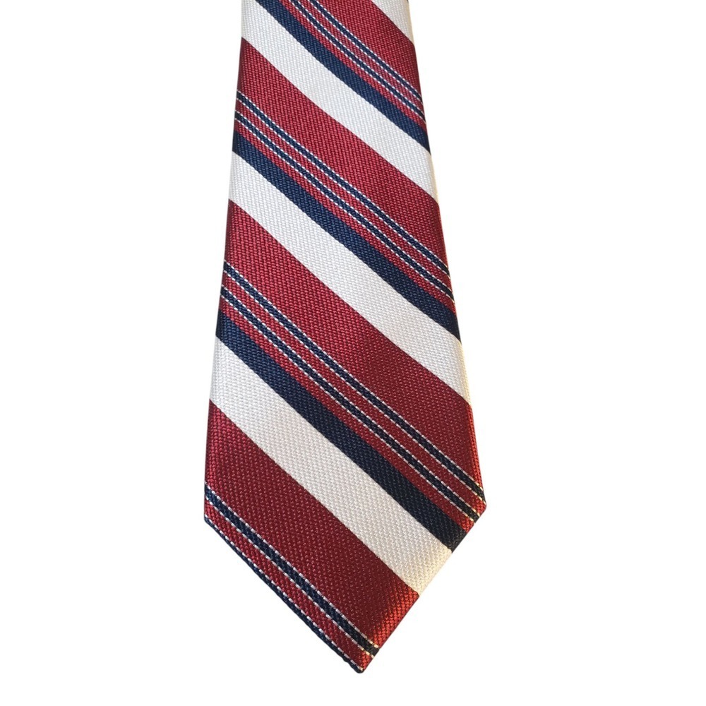 Chaps Mens Tie Necktie Designer Red White Blue Striped American Staple Preppy